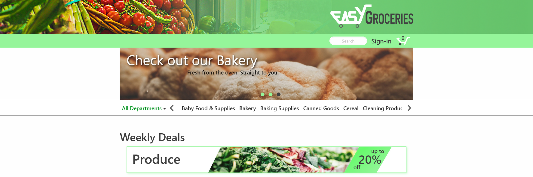 preview of the Easy Groceries home page